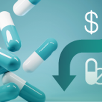 pills and price icons with arrow facing down